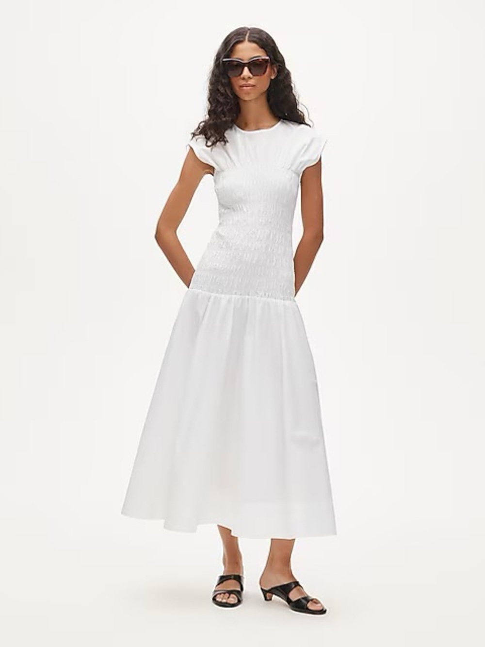 NWT J. Crew Smocked Dress Cotton Poplin White